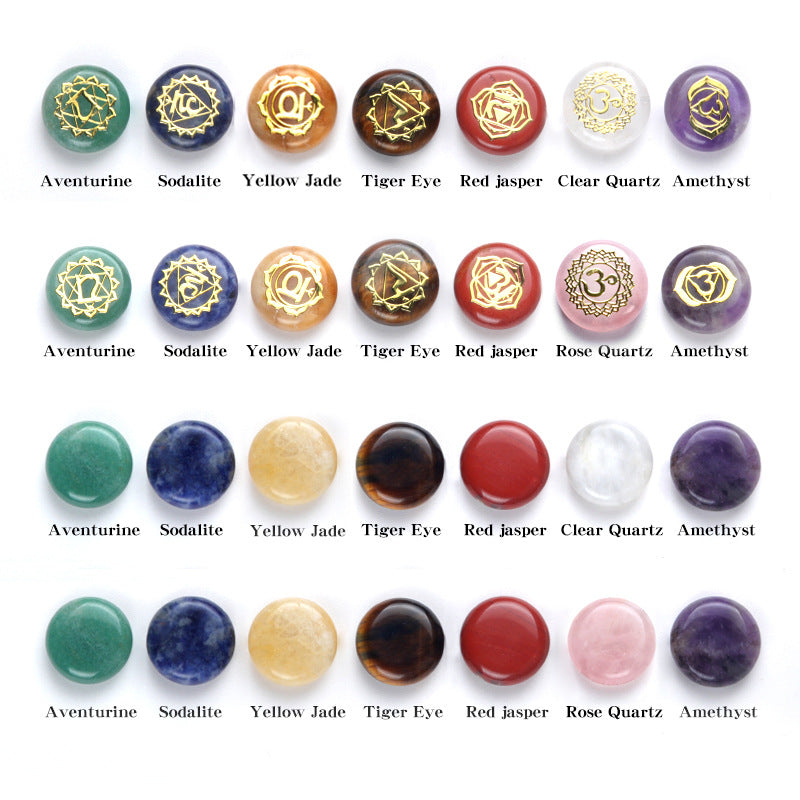 1631-7pcs set Natural crystal seven color stone Seven channel yoga stone disc Reiki symbol Large quantity discount