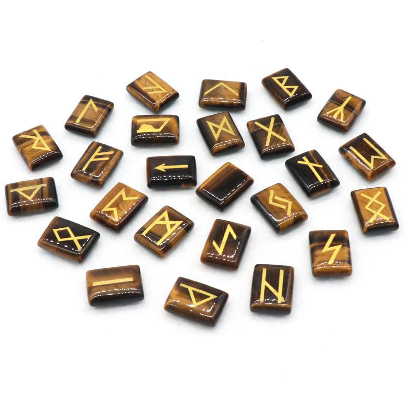 1035-Runes Pink Crystal Rune Letters Red Agate Obsidian Rune Wording Semi-precious Stones 25 Pieces