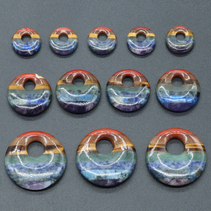 1347-Colorful stone round side hole pendant natural colorful splicing side hole large hole ring DIY chakra pendant