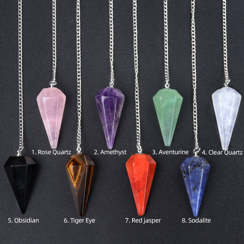 1749-38mm pendulum natural crystal stone pendulum polished hexagonal column pendant diy cross-border supply wholesale