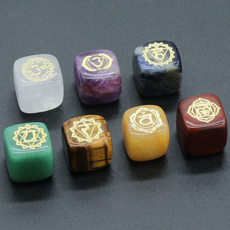 1343-Colorful square symbol model Natural crystal agate stone set 7 irregular squares Factory direct sales