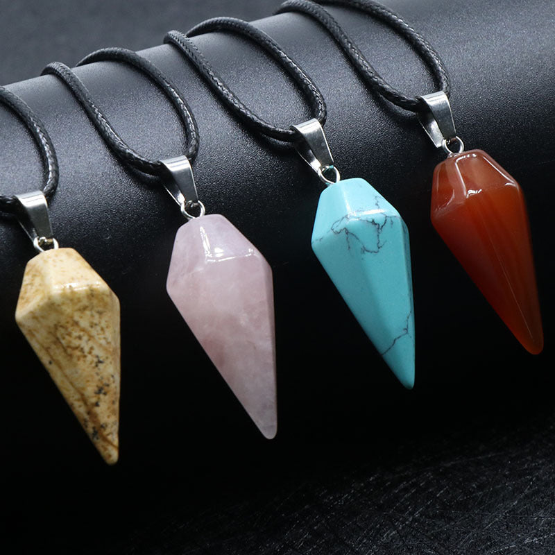 748-Natural Crystal Pendant Hexagonal Prism Conical Six-Sided Rhombus Pendulum