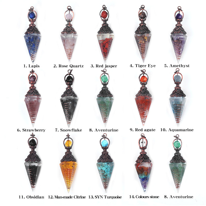 1630 - Resin Crystal Chip Pendulum, Crystal Agate Epoxy Hexagonal Prism Pendant, European & American Cross-Border Trade