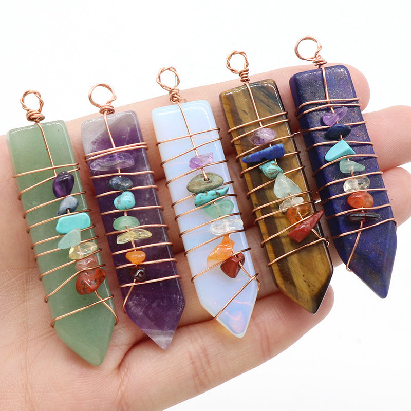 1214-Colorful stone natural crystal agate stone arrow pendant Colorful crystal gravel DIY wire pendant