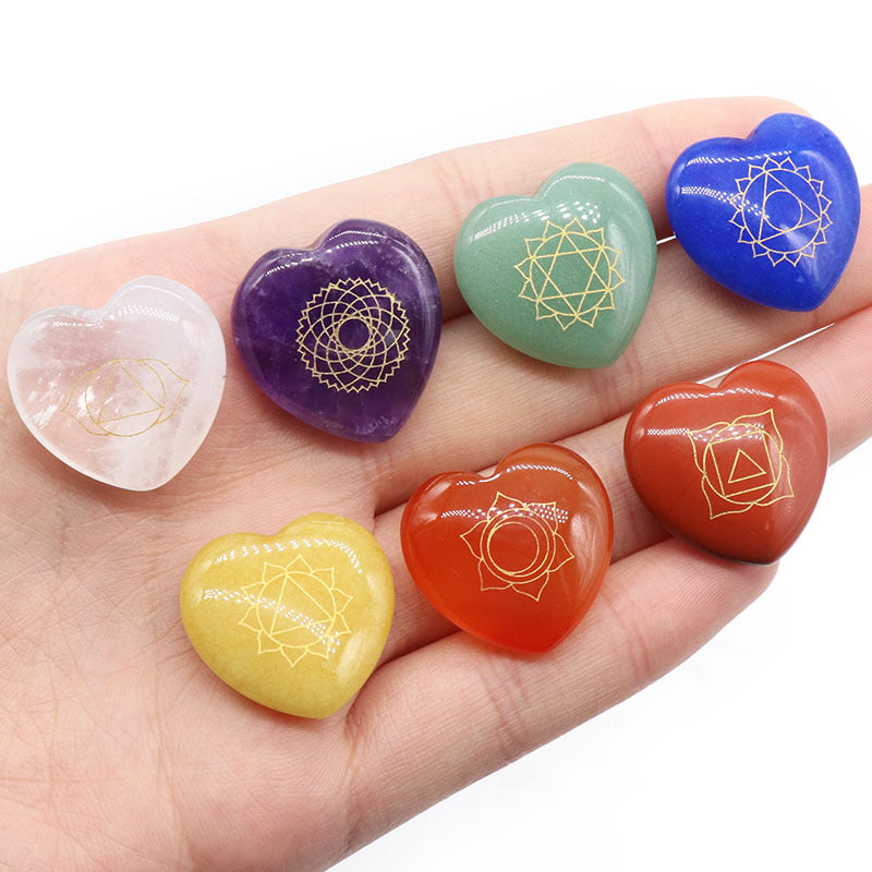 1182-Colorful Love Symbol Natural Crystal Agate Stone Set of 7 Heart-shaped Hearts Factory Direct Sales