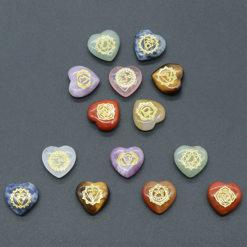 1563-Seven Meridians Love Symbol 7 Pieces per Pack Natural Crystal Agate Yoga Stone Metal Label Factory Direct Sales