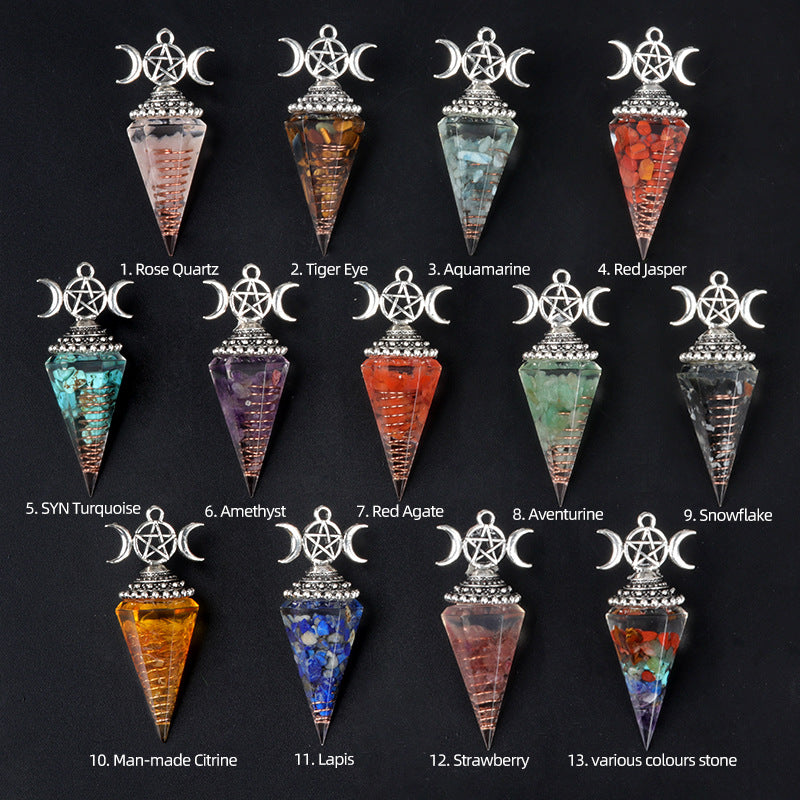 1690 - Three-Phase Moon Rainbow Stone Resin Crystal Gem Six-Sided Pendulum Chakra Pendant Cross-Border Jewelry