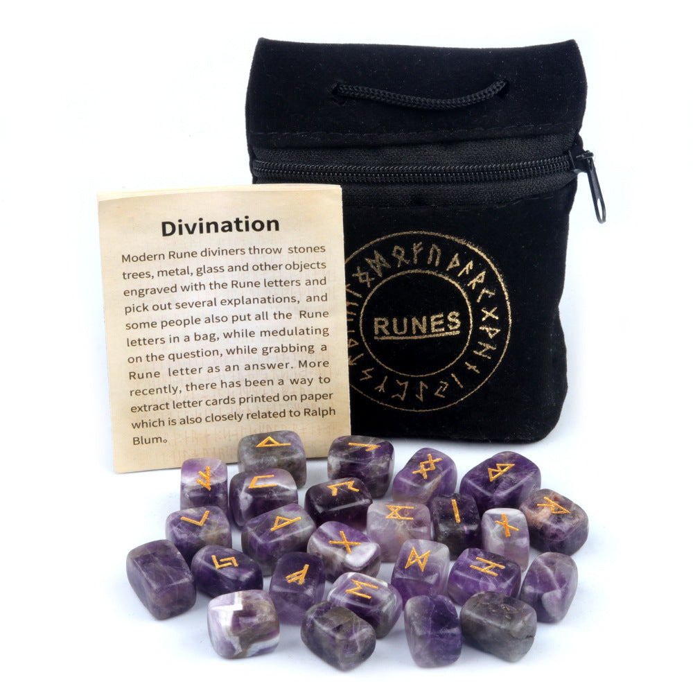 1901-Runes natural crystal agate stone rune stone rune semi-precious stone engraving 25 pieces cloth bag