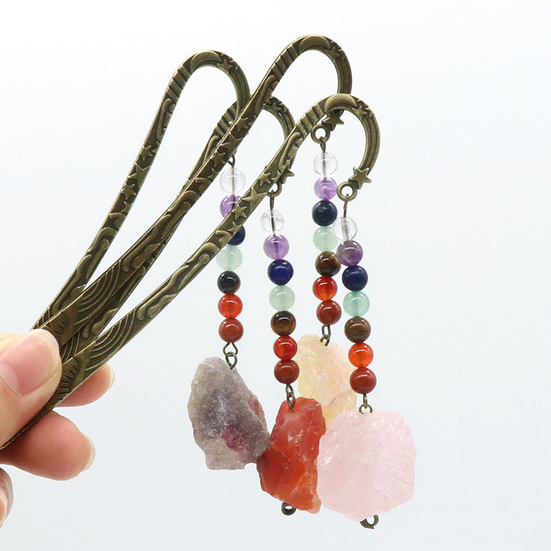 892-Original stone bookmark book mark natural crystal agate stone colorful stone original stone bookmark book clip