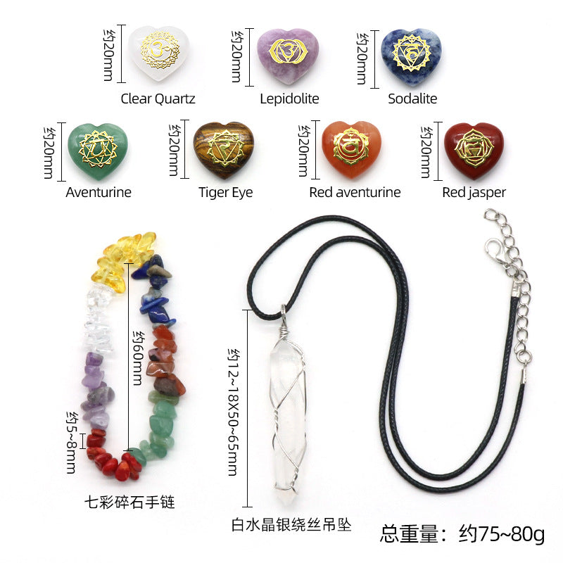 1510-Chakra Love Stone Set Colorful Stone Bracelet White Crystal Pendant Color Box Cross-border Supply