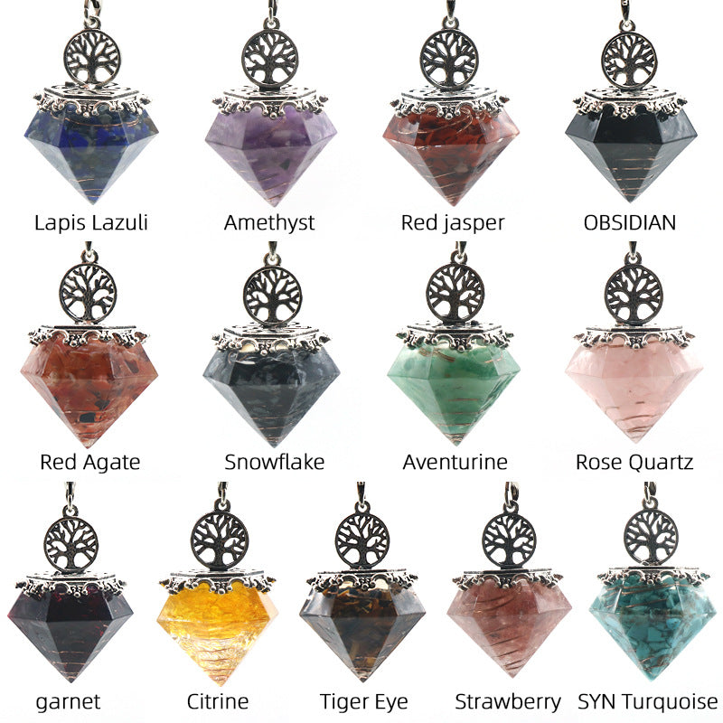 1413 - Diamond Shape Pendulum, Natural Crystal Agate Resin Chip Diamond Shape Pendulum