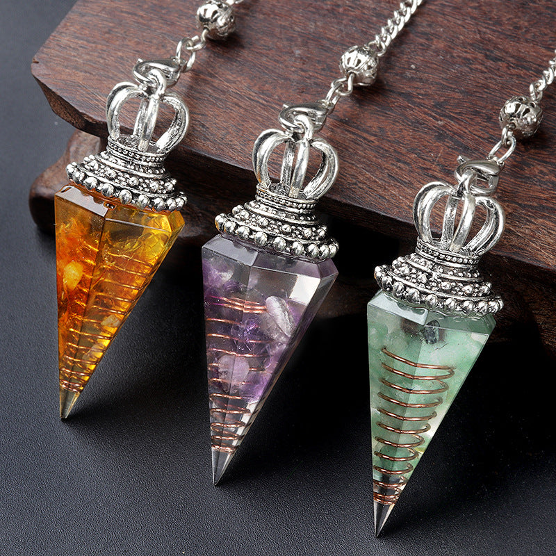 1645 - Soul Pendulum Crystal Chip Resin Pendulum, Hexagonal Prism Chakra Pendulum, Cross-Border Jewelry