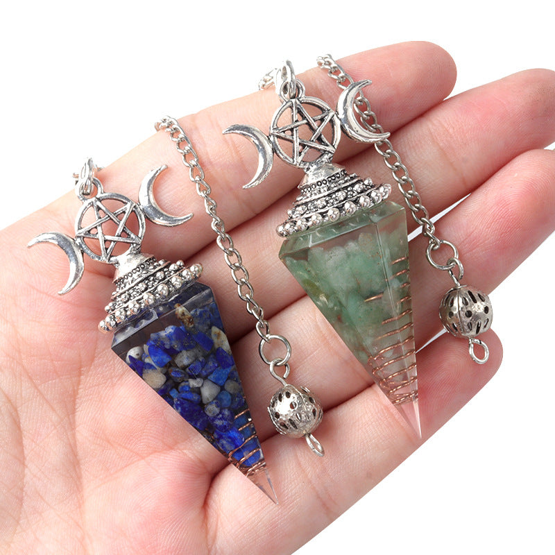 1690 - Three-Phase Moon Rainbow Stone Resin Crystal Gem Six-Sided Pendulum Chakra Pendant Cross-Border Jewelry