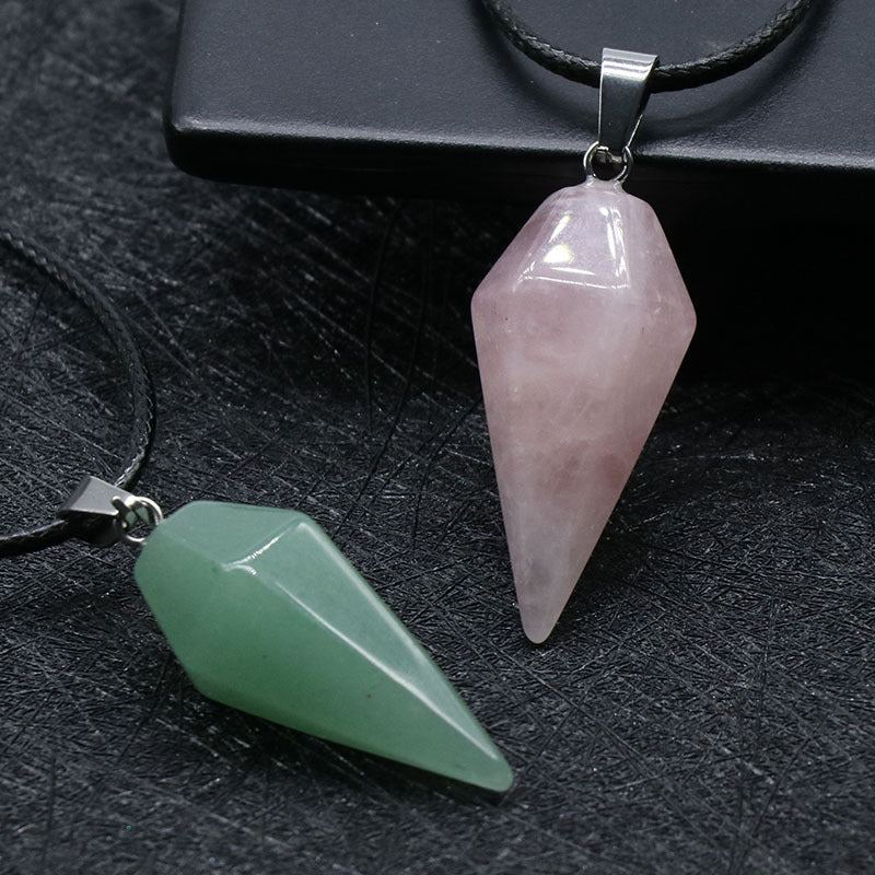 748-Natural Crystal Pendant Hexagonal Prism Conical Six-Sided Rhombus Pendulum