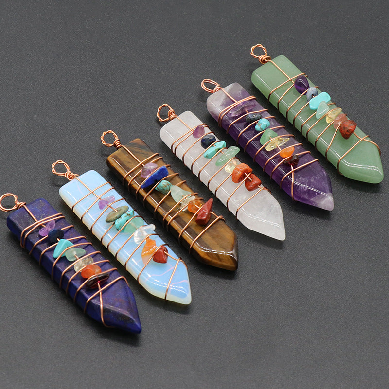 1214-Colorful stone natural crystal agate stone arrow pendant Colorful crystal gravel DIY wire pendant