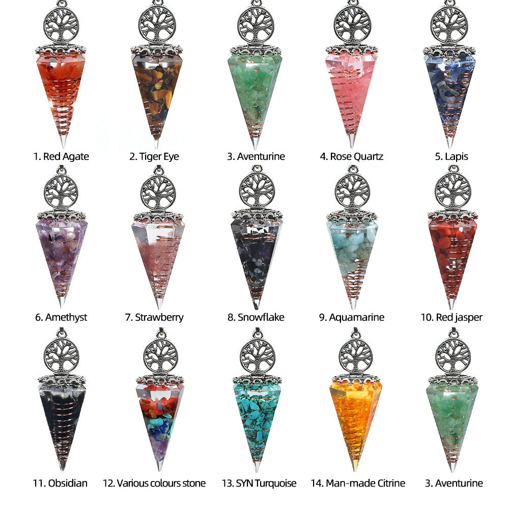 1769-Tree of Life Resin Stone Pendulum Crystal Agate Stone Resin Drip Hexagonal Cone Pendulum Cross-Border Supply