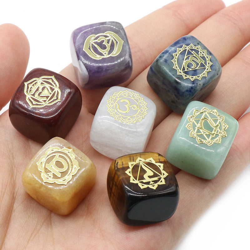 1343-Colorful square symbol model Natural crystal agate stone set 7 irregular squares Factory direct sales