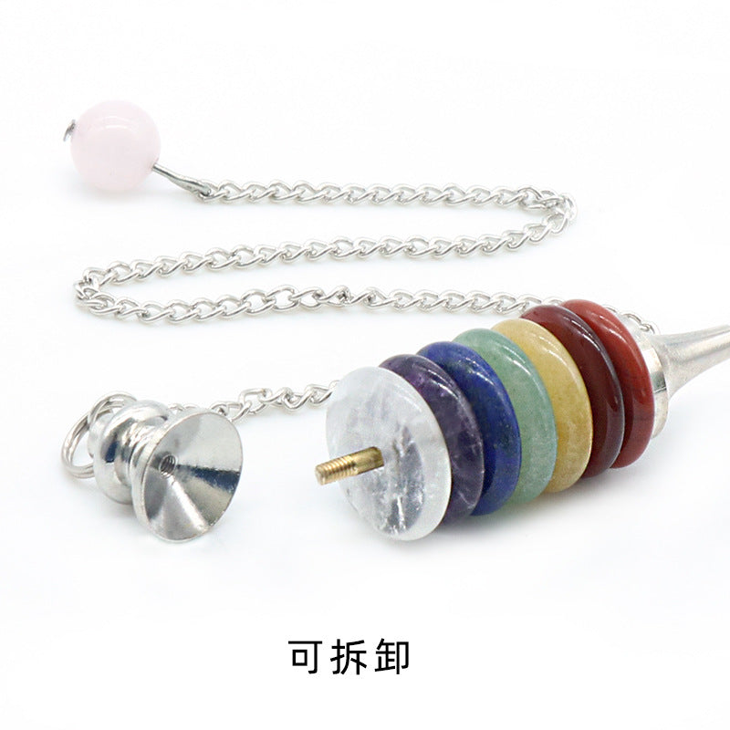 1148 - Natural Crystal Seven-Color Stone Round Disc Pendulum Detachable Yoga Stone Pendant