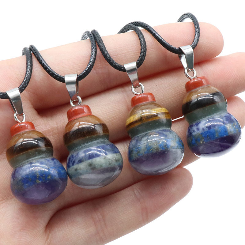 1268-Colorful Stone Natural Crystal Semi-precious Stone Small Gourd Pendant Splicing Colored Stone Necklace Wholesale