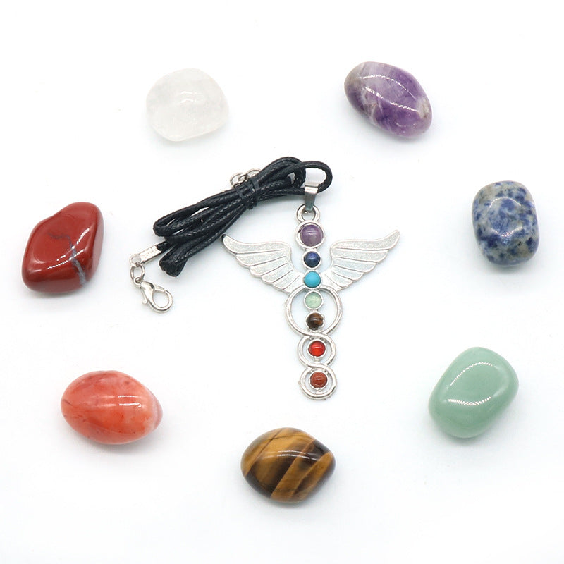 1297-Natural crystal amorphous rolling stone irregular colorful stone figurine angel colorful stone set