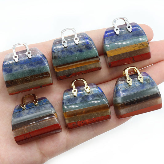 1336-Natural crystal stone colorful stone 30mm bag natural crystal stone splicing craft small bag ornaments