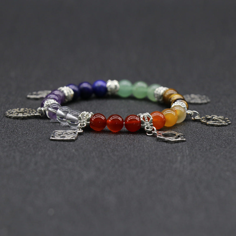 387-7chakela natural crystal stone chakra bracelet yoga jewelry crystal agate colorful stone bracelet