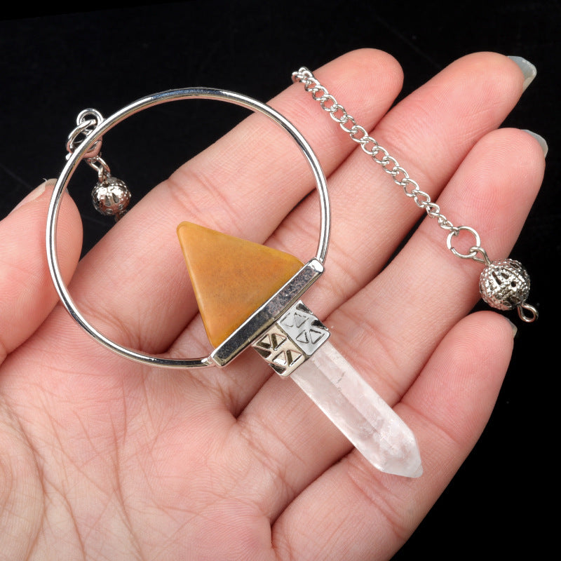 1925-White Crystal Column Pyramid Hexagonal Column Pendulum Pendant Energy Amplifier Pendant