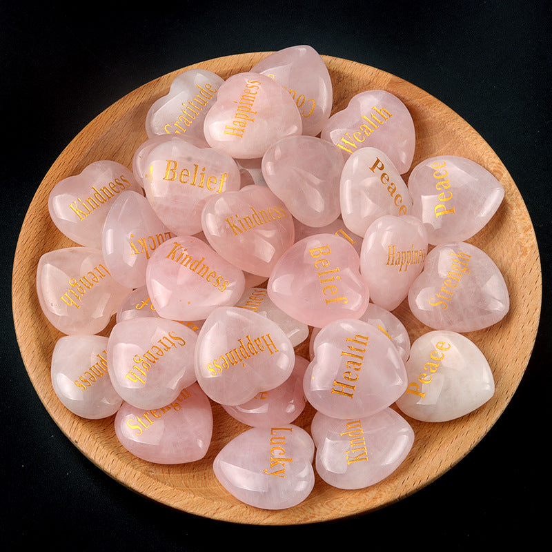 1684-Inspirational Stones Natural Pink Crystal Power Stone 30mm Love Inspiration Stone 15 Words