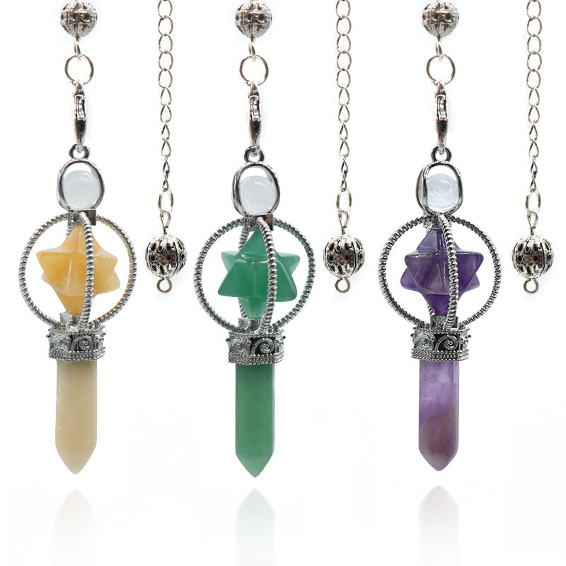 1490 - Natural White Pink Amethyst Merkaba Star Scepter Pendulum, Merkaba Star of David Hexagonal Prism Crystal Pendant