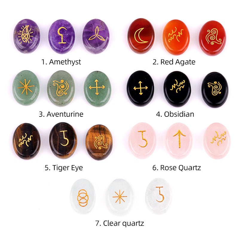 1712-witches runes witch runes natural crystal agate semi-precious stone carving such as Nirun runes