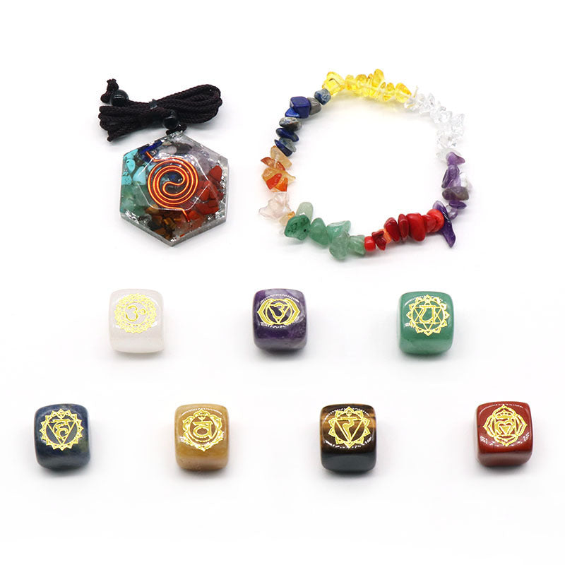 1539-square symbol yoga seven meridian crystal set crystal gravel bracelet gravel epoxy resin necklace