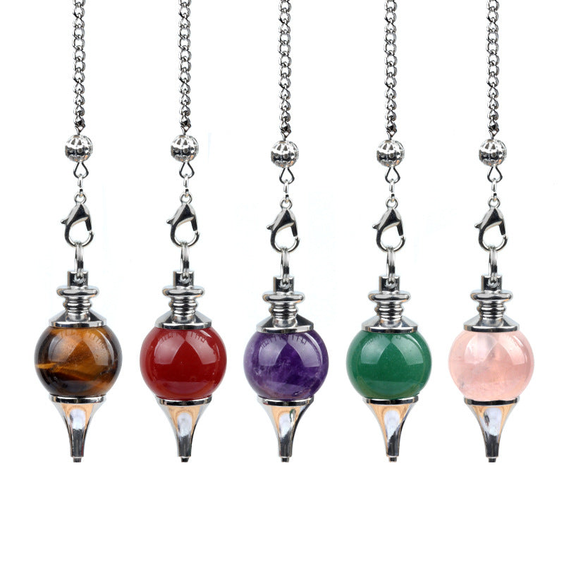 1764 - Natural Crystal Agate Semi-Precious Stone Sphere Pendulum Pendant, Detachable Three-Piece Set Pendulum Pendant Necklace