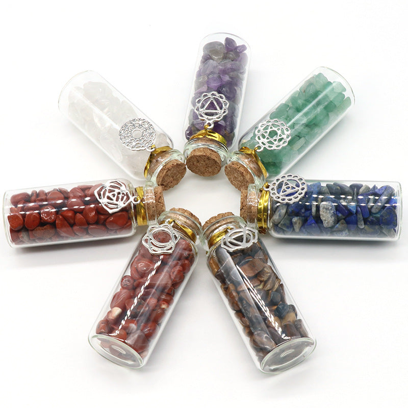 1078-chakela natural crystal gravel 7 bottles metal symbol style colorful stone box ornaments