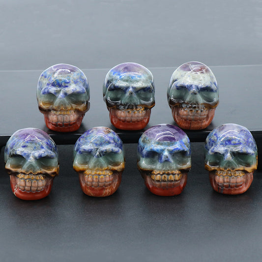 1352-Natural crystal carved skull colorful splicing craft ghost head Halloween decoration crafts ornaments