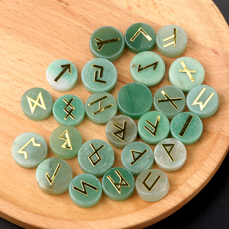 1662-25 pieces per pack Runes natural crystal agate rune letter disc set Nordic Germanic