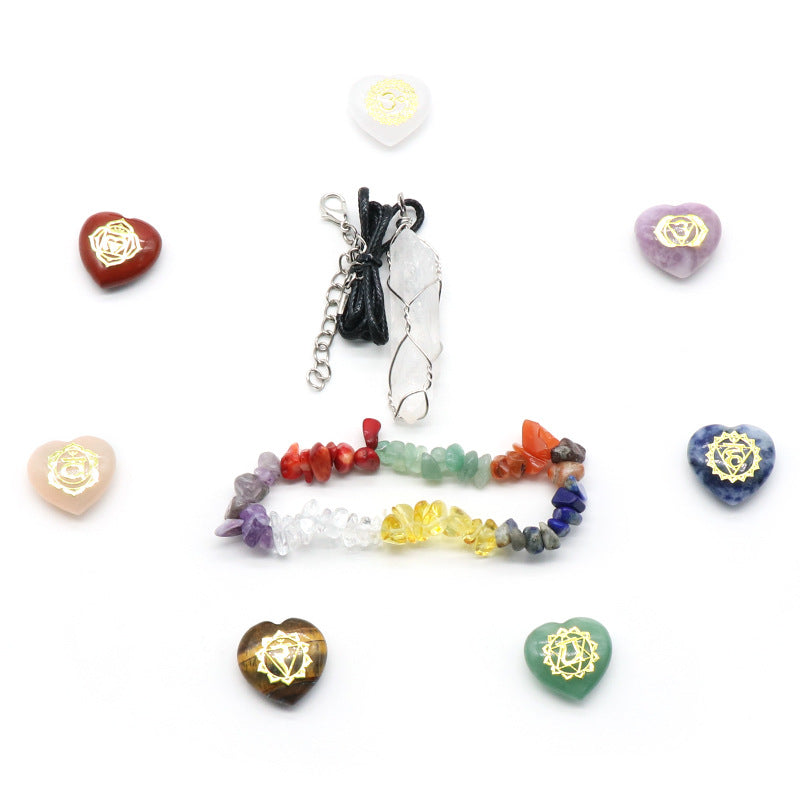 1510-Chakra Love Stone Set Colorful Stone Bracelet White Crystal Pendant Color Box Cross-border Supply