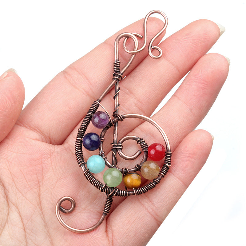 1761-Seven Vein Stone Musical Symbol Pendant Wrapped Spiral Pendant Musical Symbol Necklace European and American Retro Pendant