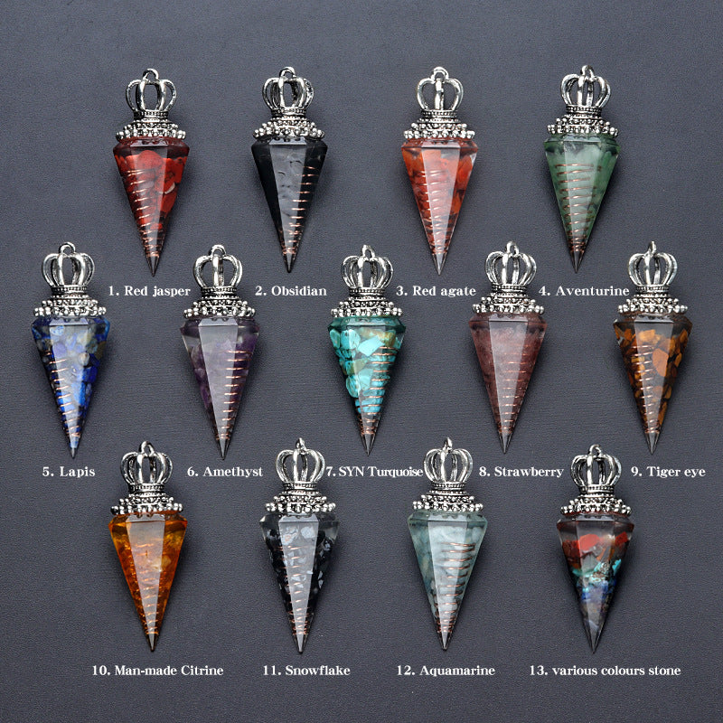 1645 - Soul Pendulum Crystal Chip Resin Pendulum, Hexagonal Prism Chakra Pendulum, Cross-Border Jewelry