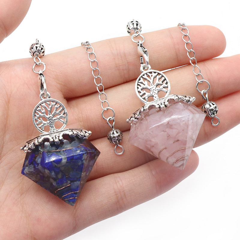 1413 - Diamond Shape Pendulum, Natural Crystal Agate Resin Chip Diamond Shape Pendulum