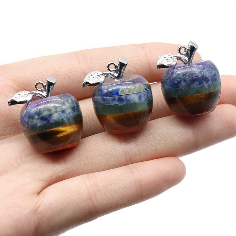 1516-Natural crystal stone colorful apple pendant ornaments Natural stone splicing craft Christmas Eve gift