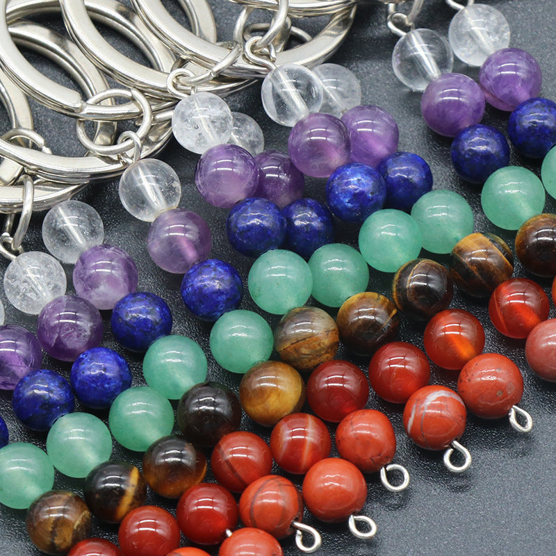 1454-Natural crystal colorful stone beads metal keychain accessories jewelry bag pendant DIY accessories wholesale