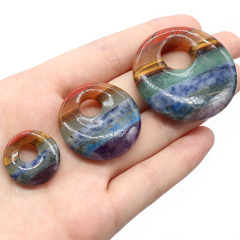 1347-Colorful stone round side hole pendant natural colorful splicing side hole large hole ring DIY chakra pendant