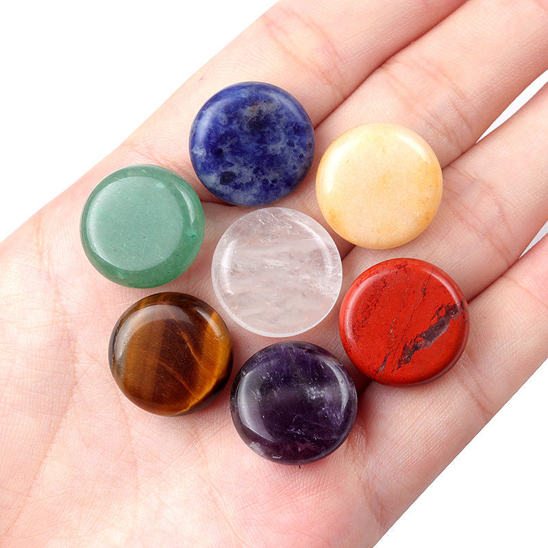 1631-7pcs set Natural crystal seven color stone Seven channel yoga stone disc Reiki symbol Large quantity discount