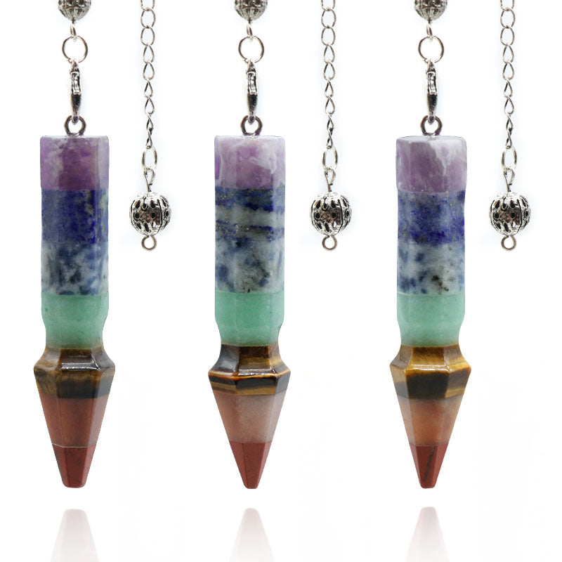 1540-Seven Meridians Yoga Pendulum Natural Crystal Colorful Stone Hexagonal Column Bullet Splicing Craft Pendulum Pendant