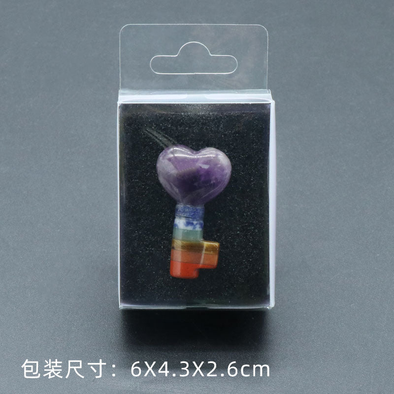 1499-Natural crystal colorful stone love key shape Chakra heart shaped lock key cross-border supply wholesale