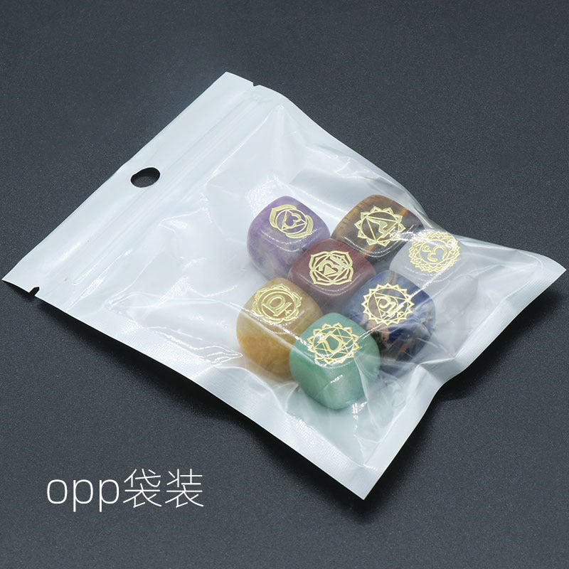 1343-Colorful square symbol model Natural crystal agate stone set 7 irregular squares Factory direct sales