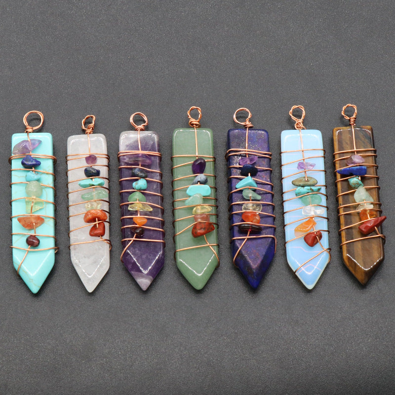 1214-Colorful stone natural crystal agate stone arrow pendant Colorful crystal gravel DIY wire pendant