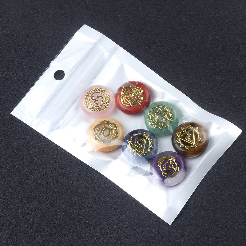 1631-7pcs set Natural crystal seven color stone Seven channel yoga stone disc Reiki symbol Large quantity discount