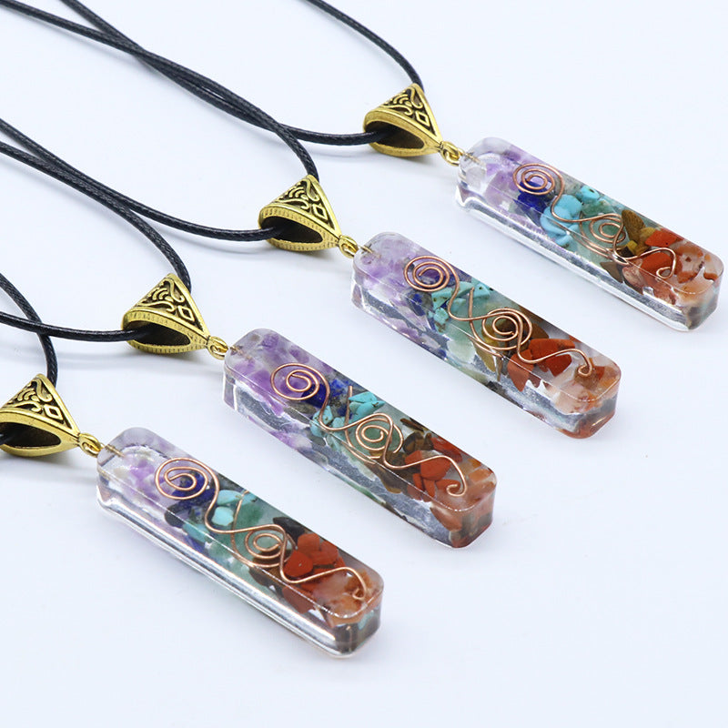 988-Colorful gravel necklace, resin glue wrapped natural stone pendant manufacturer, cross-border live broadcast Amazon supply