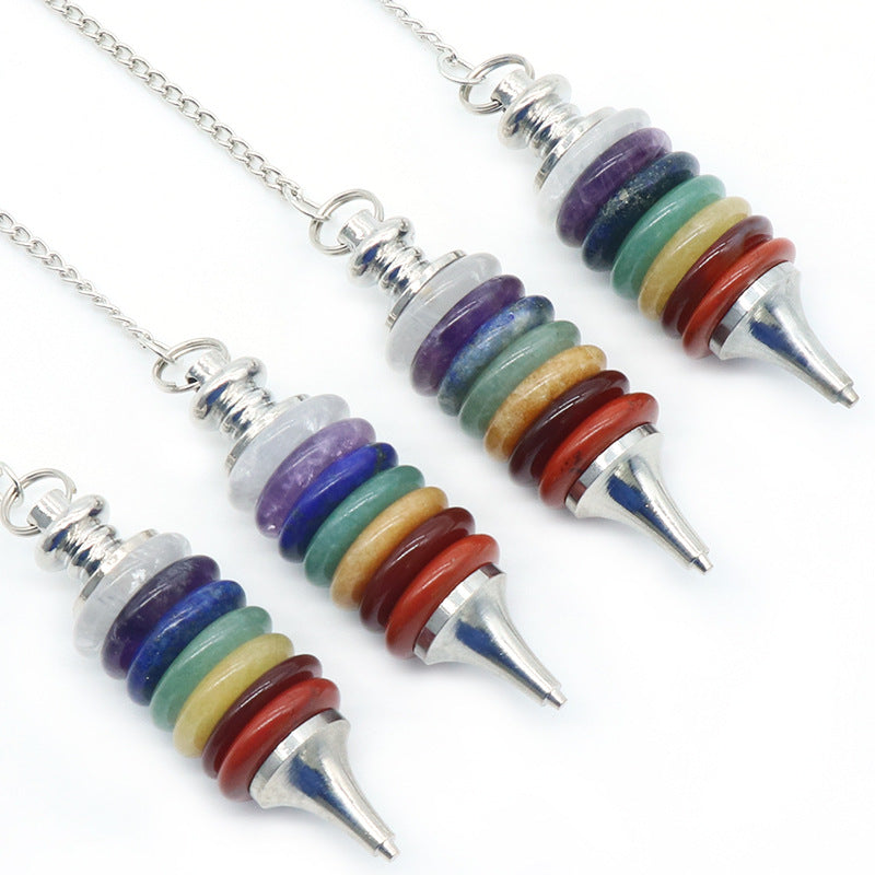 1148 - Natural Crystal Seven-Color Stone Round Disc Pendulum Detachable Yoga Stone Pendant